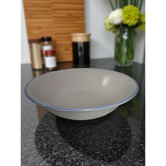 VTG Macy's The Cellar Odette Serving Bowl Stoneware White w/Blue 9.5" Diameter - Picture 1 of 6